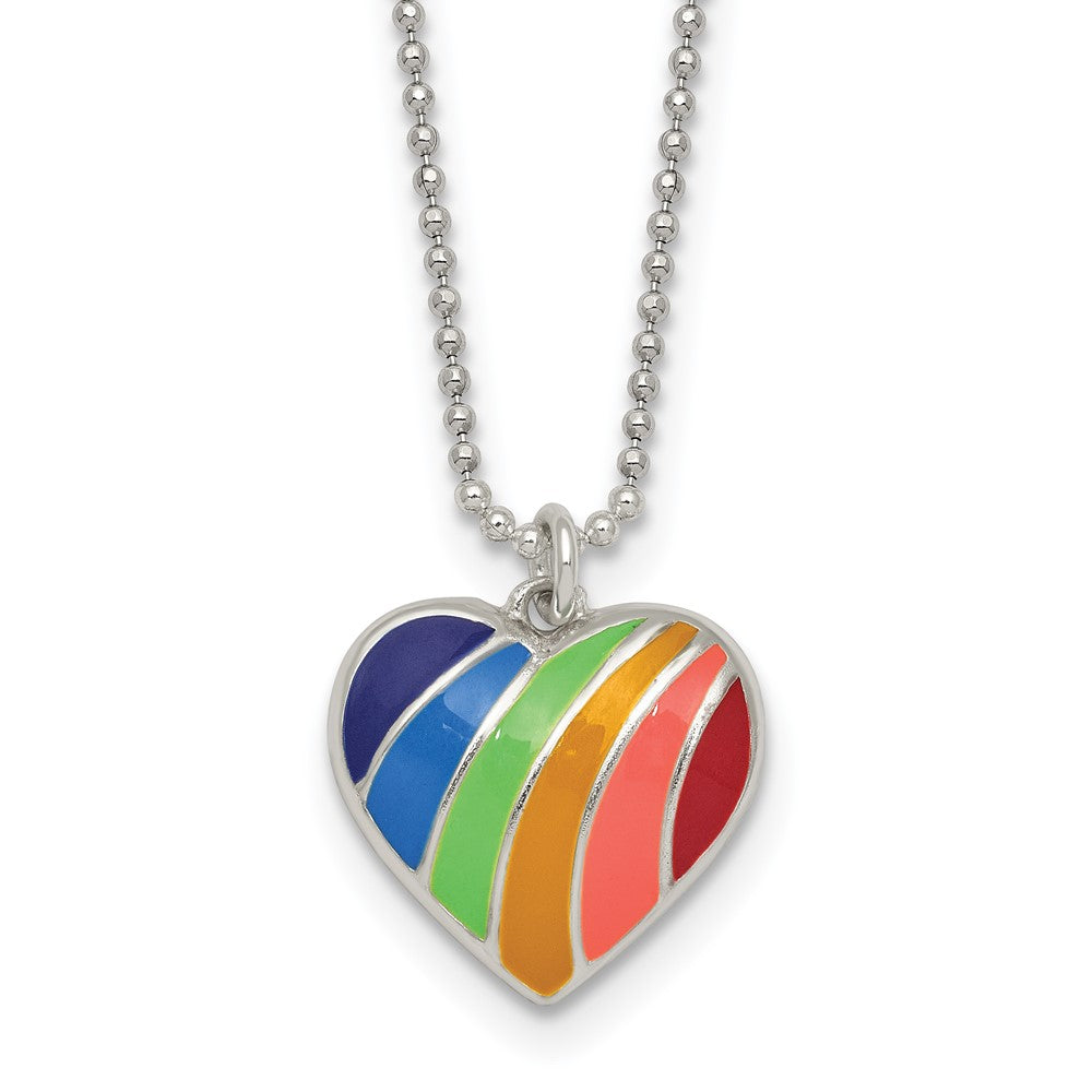 Sterling Silver Polished Multicolor Enamel Heart Necklace (3.64 grams)