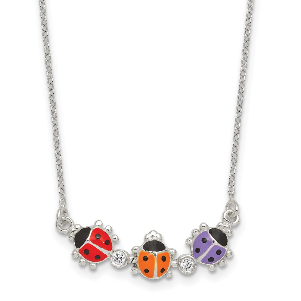 Sterling Silver CZ and Enameled Multicolor Lady Bugs Children's Necklace (2.81 grams)