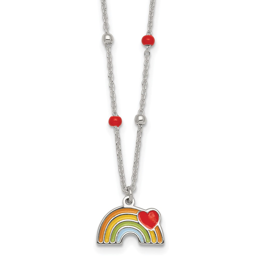 Sterling Silver Beaded Enameled Heart Rainbow Children's Necklace (2.21 grams)