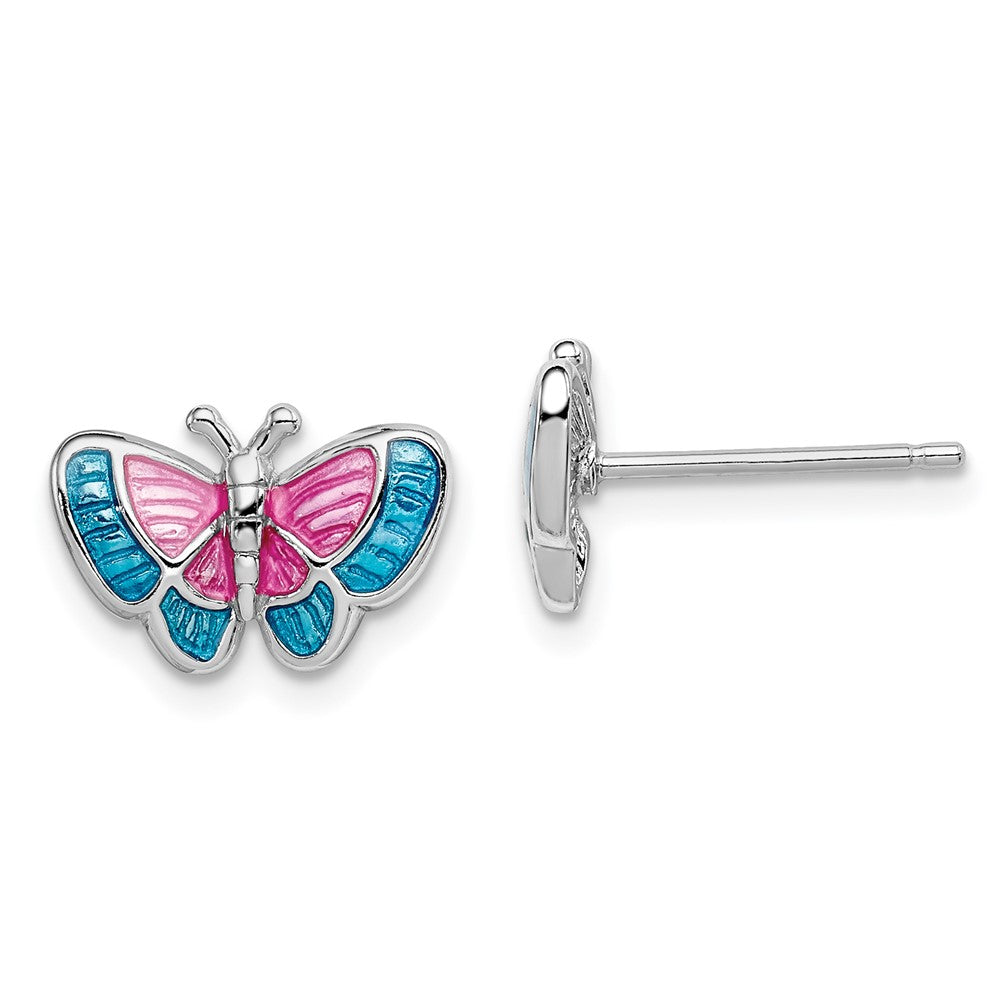 Sterling Silver Rhodium-plated Madi K Enamel Butterfly Post Earrings (1.55 grams)