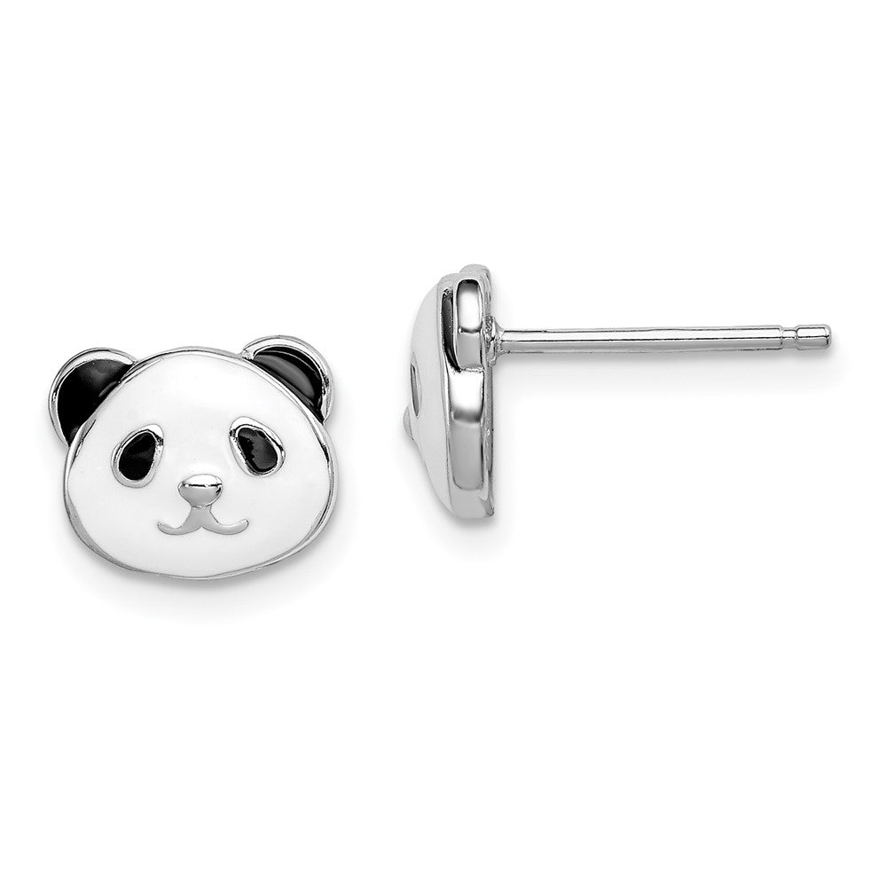 Sterling Silver Madi K RH-plated Enamel Panda Child's Post Earrings (1.84 grams)