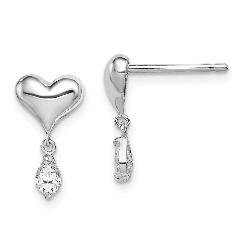 Sterling Silver Madi K RH-plated CZ Heart Post Dangle Earrings (0.91 grams)