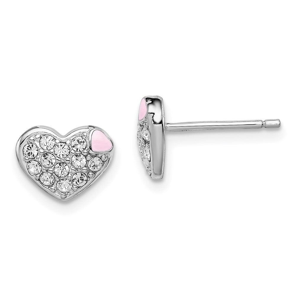 Sterling Silver Madi K RH-plated Enamel & Crystal Heart Post Earrings (1.7 grams)