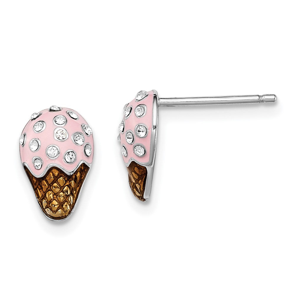 Sterling Silver Madi K RH-plated Enamel & Crystal Ice Cream Post Earrings (1.56 grams)