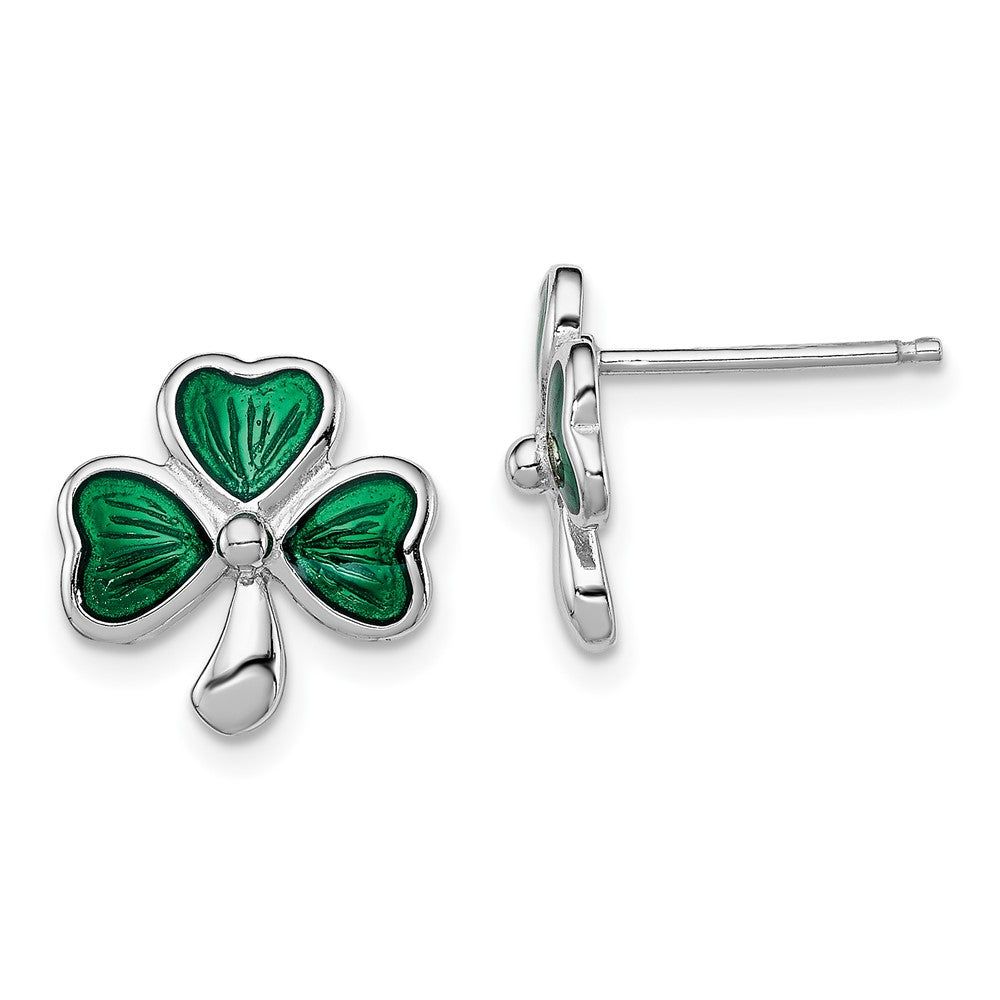 Sterling Silver RH-plated Madi K Enamel Shamrock Child's Post Earrings (1.83 grams)