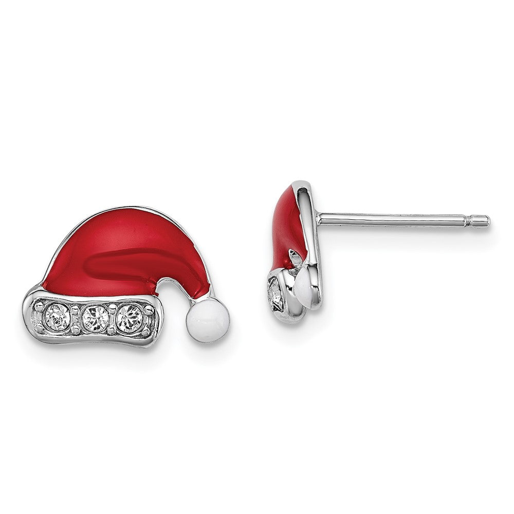 Sterling Silver Madi K RH-pltd Enamel/Crystal Santa Hat Post Earrings (1.9 grams)