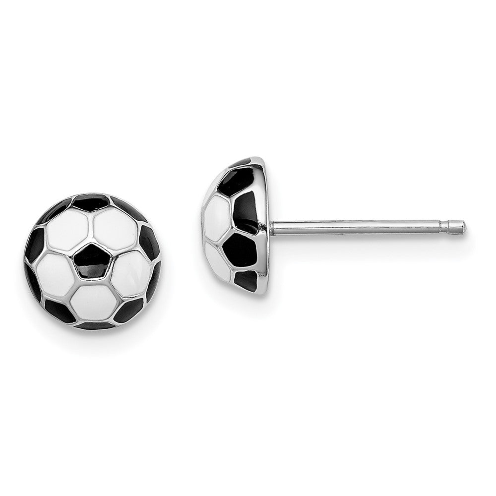 Sterling Silver Madi K RH-plated Enamel Soccer Ball Post Earrings (1.55 grams)