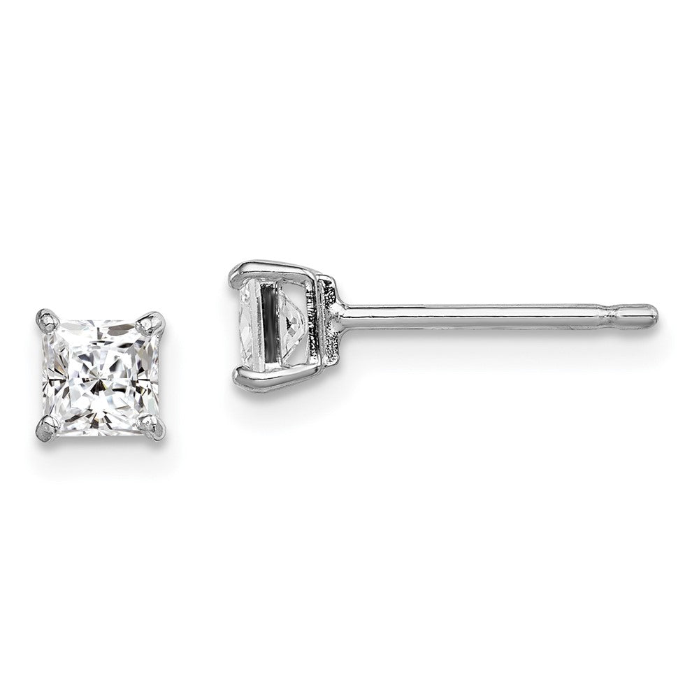 Sterling Silver Rhodium-plated Madi K 4mm Square CZ Stud Earrings (0.68 grams)