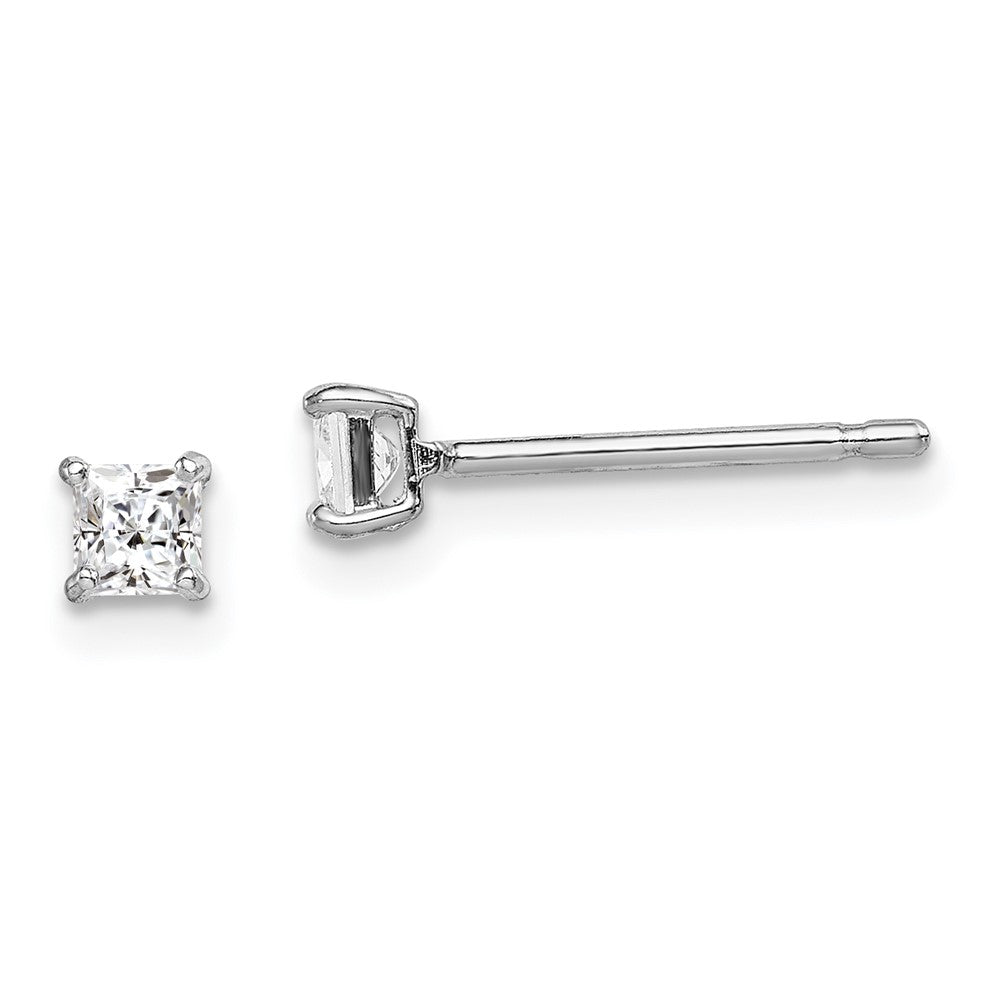 Sterling Silver Rhodium-plated Madi K 3mm Square CZ Stud Earrings (0.52 grams)