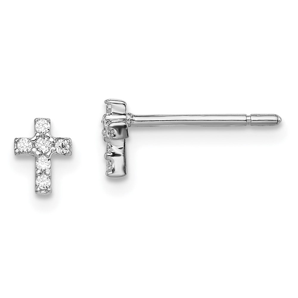 Sterling Silver Rhodium-plated Madi K CZ Children's Cross Post Earrings (0.54 grams)