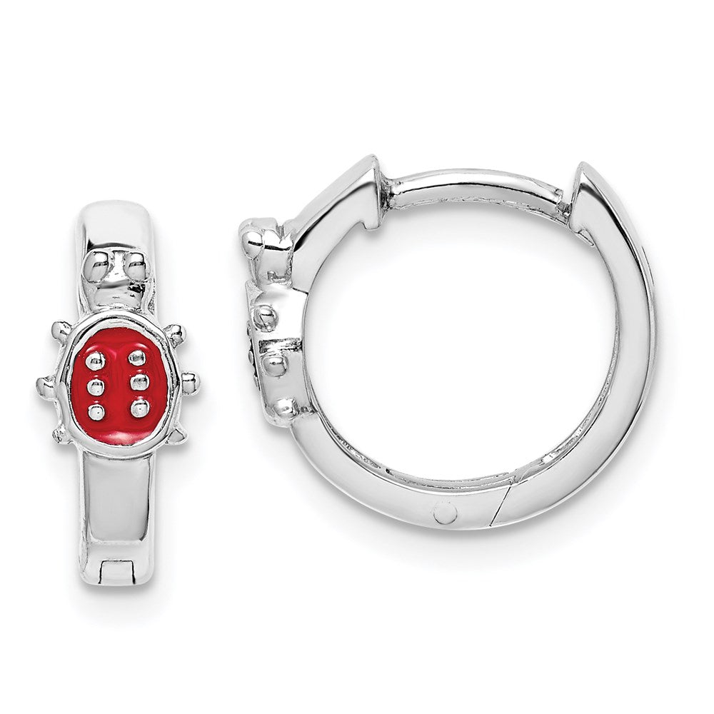 Sterling Silver Madi K RH-plated Enamel Ladybug Kids Round Hoops (1.83 grams)