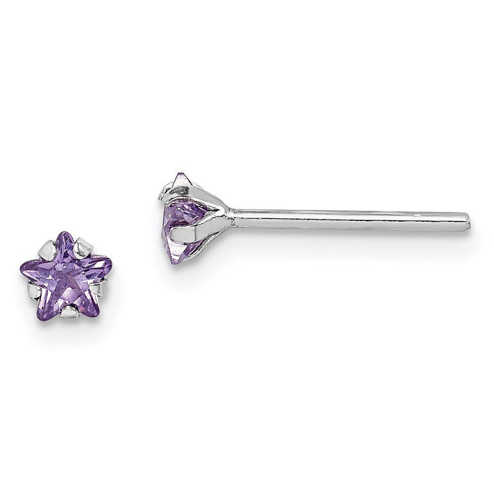 Sterling Silver Madi K RH-plated Purple CZ Star Children's Stud Earrings (0.44 grams)