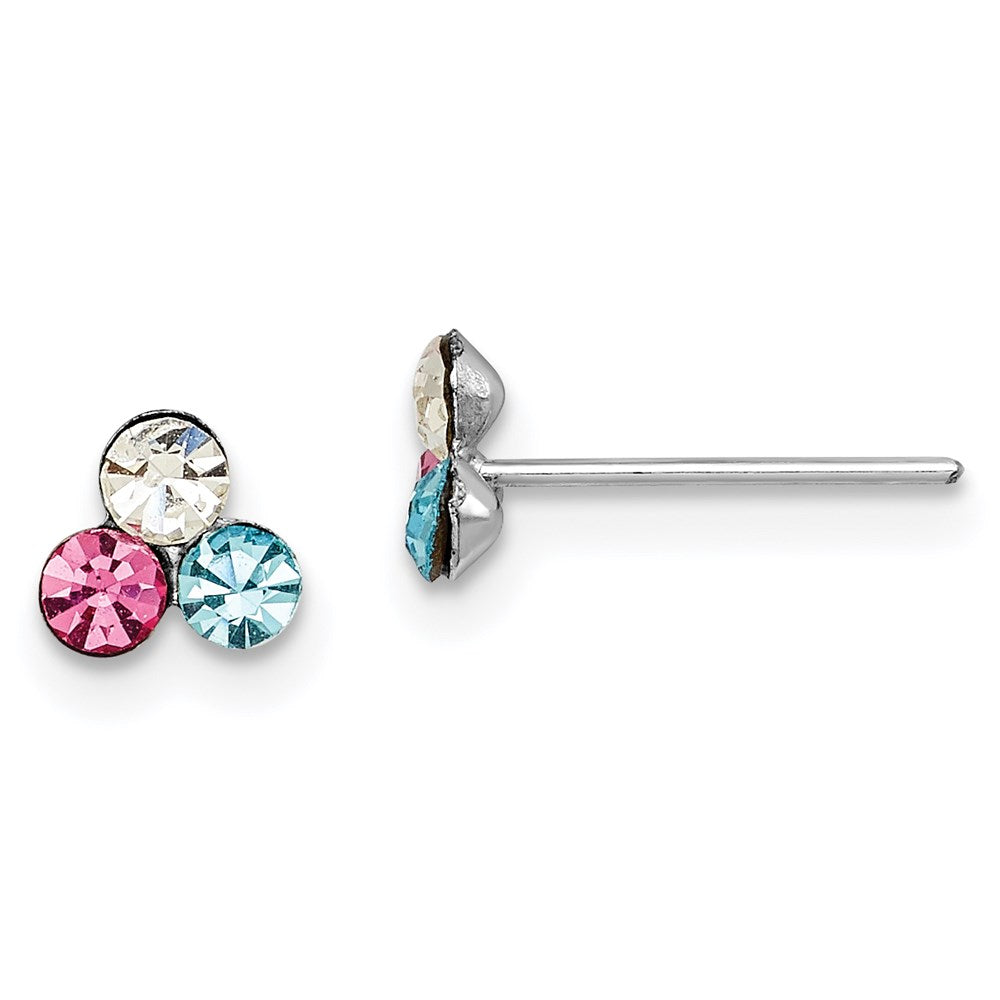 Sterling Silver Madi K RH-plated Multicolor Crystal Post Earrings (0.33 grams)