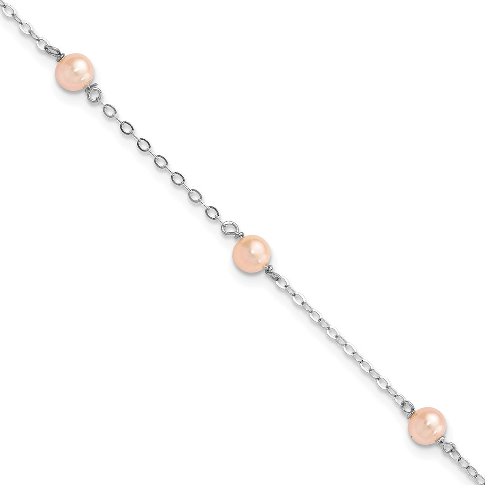 Sterling Silver RH-pltd 4-5mm Pink FWC Pearl w/1in ext Children's Bracelet (0.41 grams)