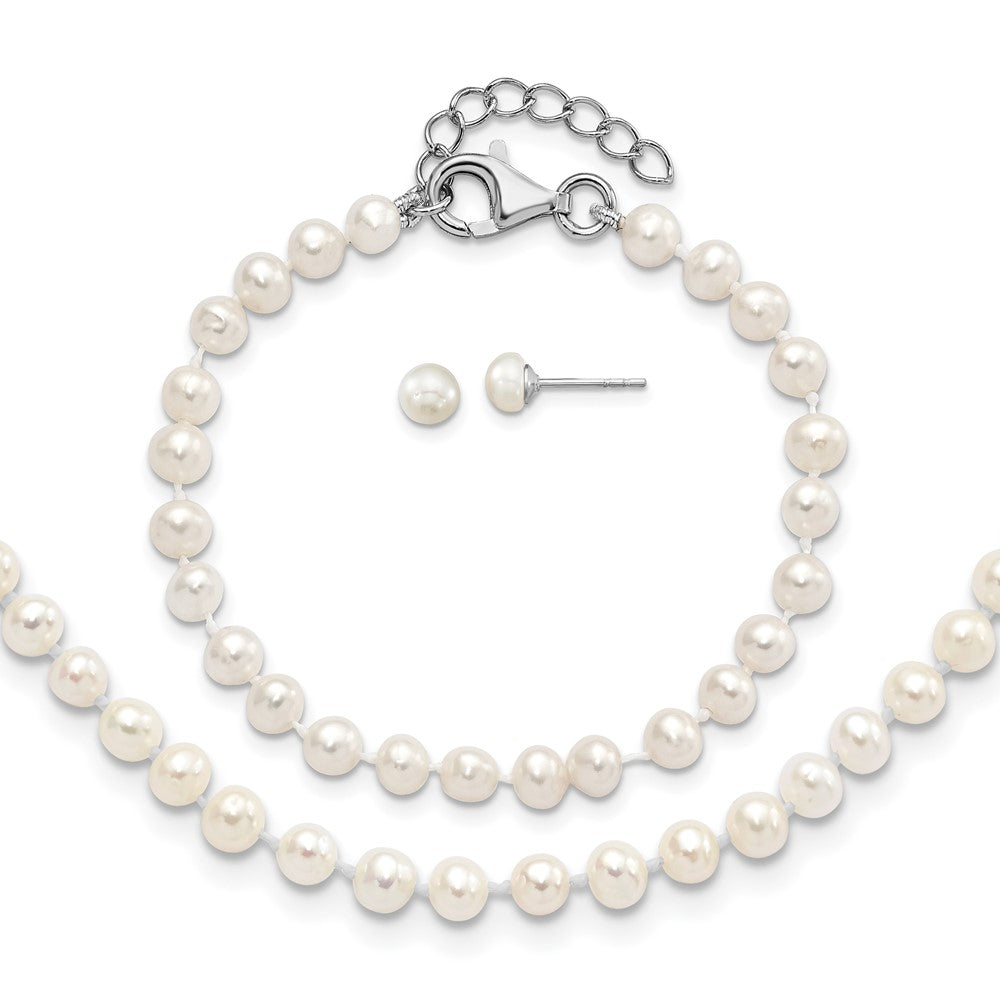 SS RH-pltd 4-5mm FWC Pearl 14in Necklace 5in Bracelet & Earring Set (2.2 grams)