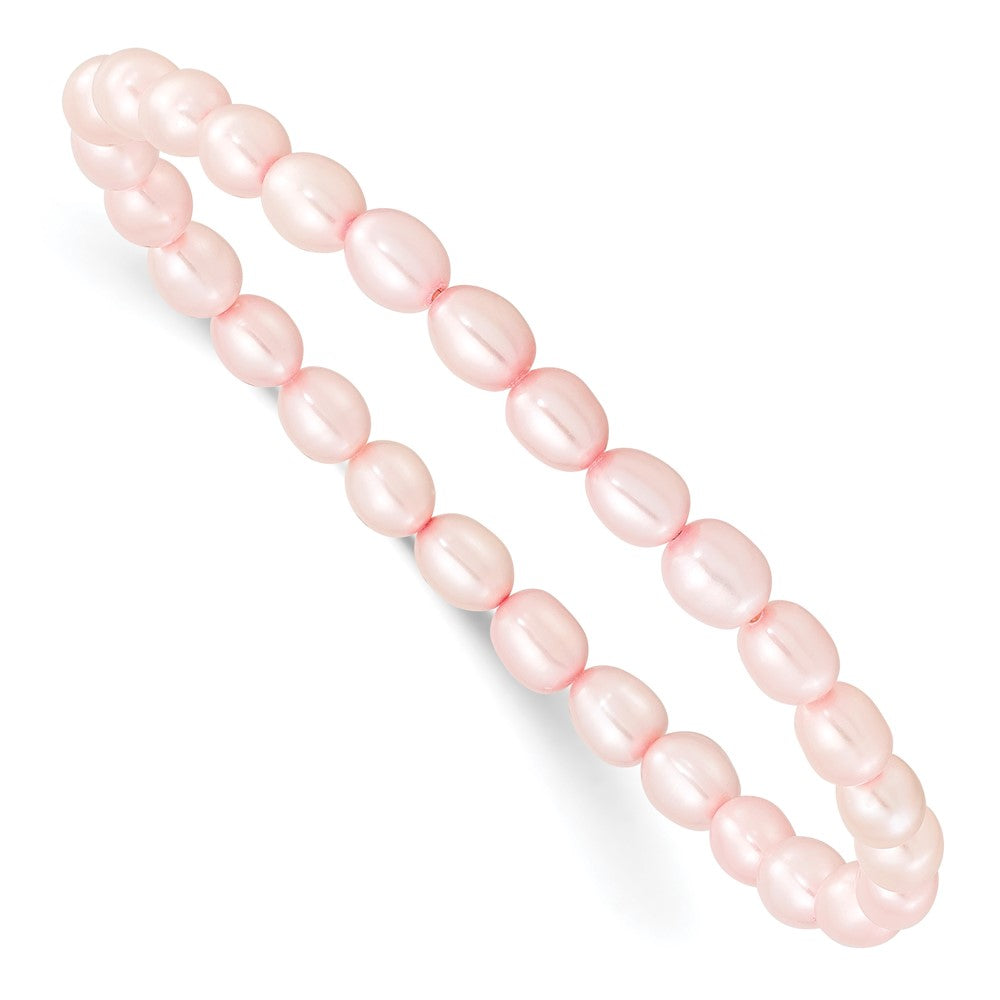 Children's 4-5mm Pink Rice Freshwater Cultured Pearl Stretch Bracelet