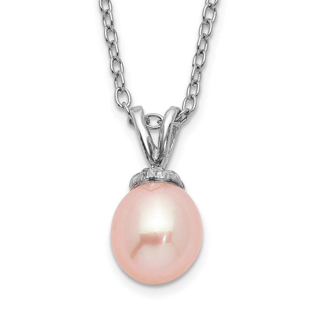 Sterling Silver Madi K RH-plated Pink Rice 6-7mm FWC Pearl Necklace (0.18 grams)