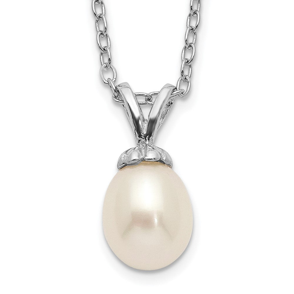 Sterling Silver Madi K RH-plated White Rice 6-7mm FWC Pearl Necklace (0.18 grams)