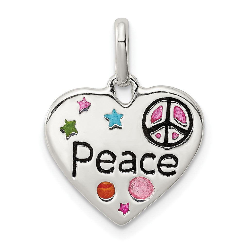 Sterling Silver Enamel Heart Peace Charm (1.33 grams)