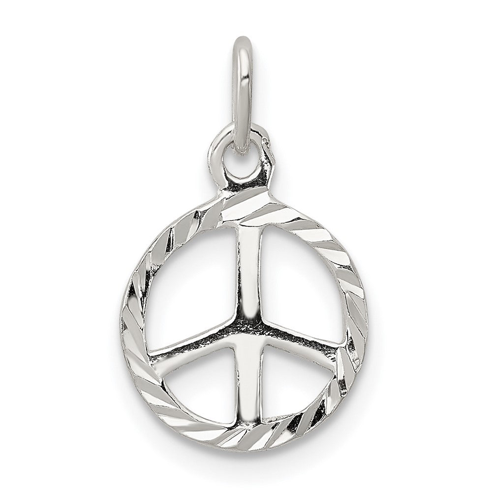 Sterling Silver Diamond-Cut Peace Sign Symbol Charm (0.46 grams)