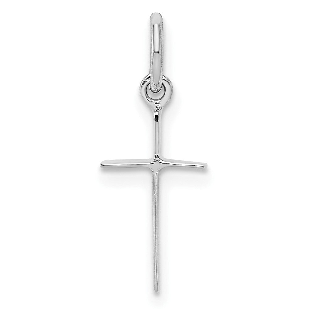 Sterling Silver RH Plated Child's Polished Cross Pendant (0.5 grams)