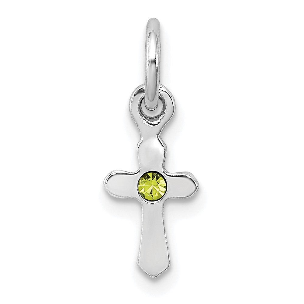 Sterling Silver RH-pltd Child's Aug Lt Green Preciosca Crystal Cross Penda (0.28 grams)