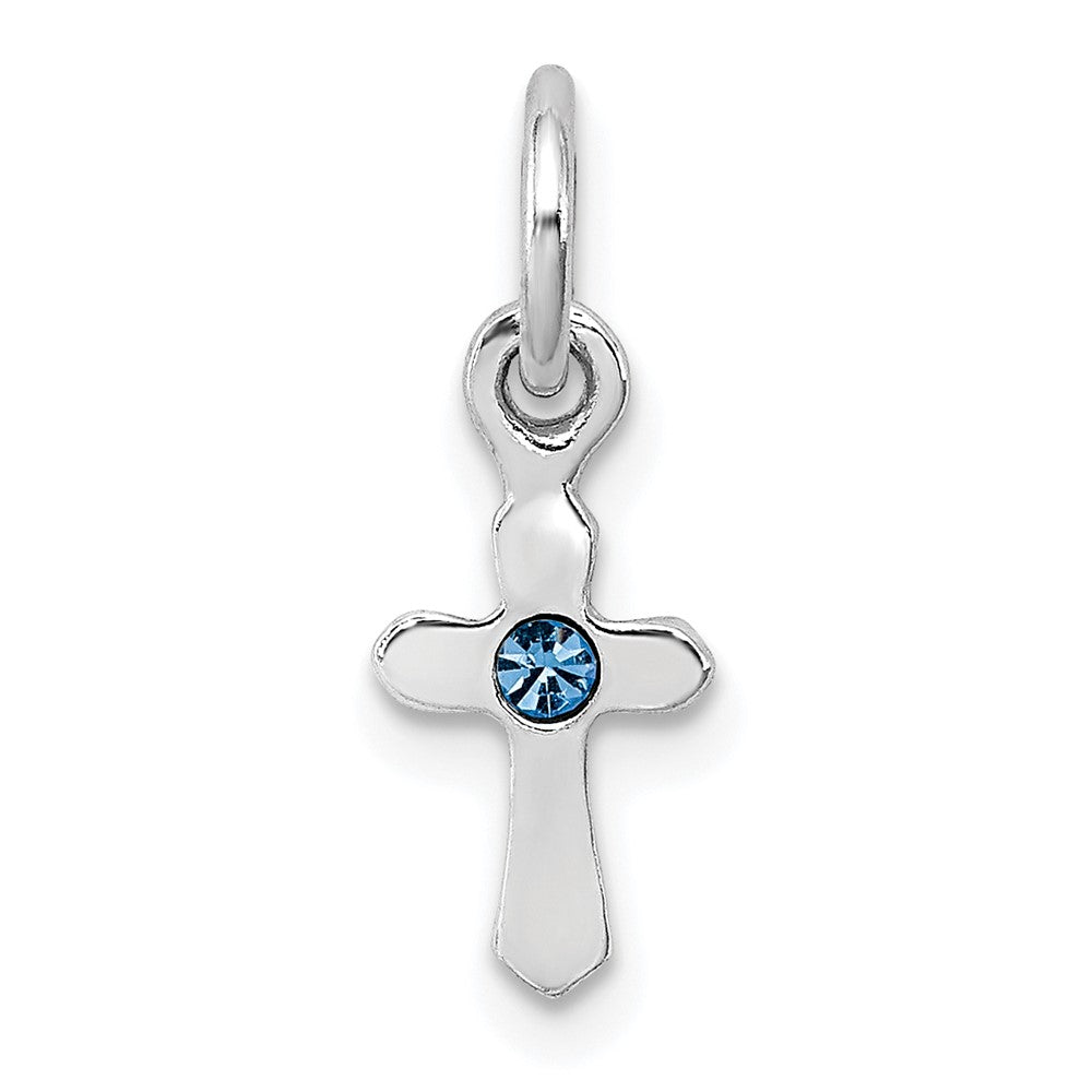 Sterling Silver RH-pltd Child's Dec Blue Preciosca Crystal Cross Pendant (0.28 grams)