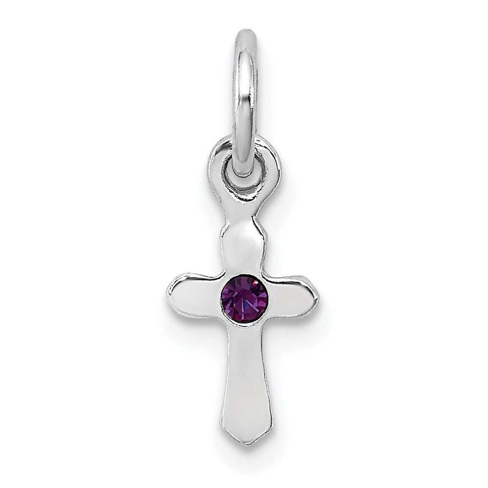 Sterling Silver RH-pltd Child's Feb Purple Preciosca Crystal Cross Pendant (0.28 grams)