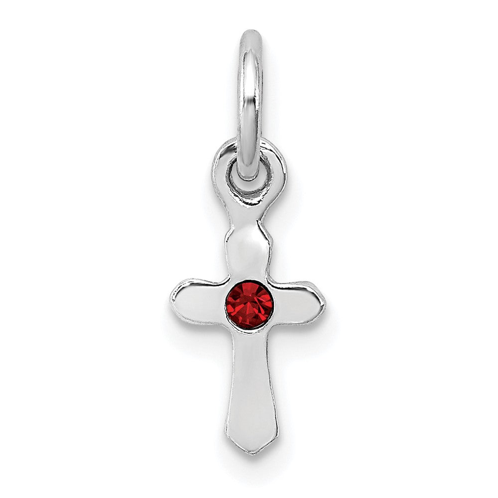 Sterling Silver RH-pltd Child's Jan Red Preciosca Crystal Cross Pendant (0.28 grams)