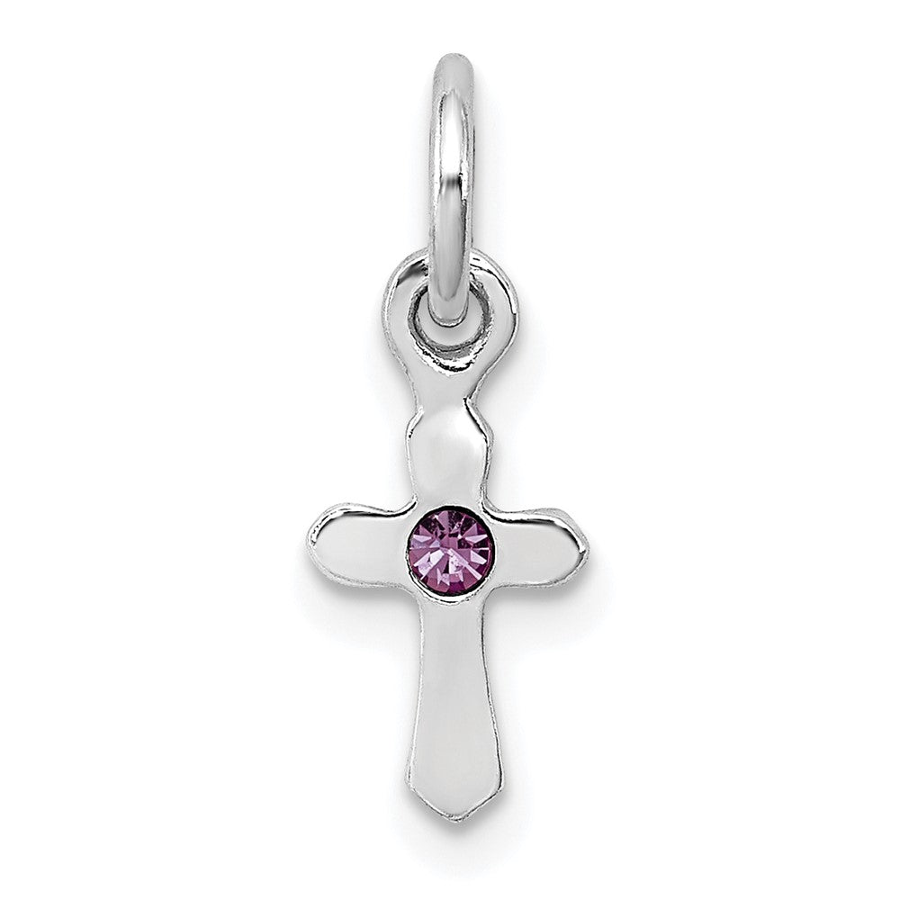 Sterling Silver RH-pltd Child's June Preciosca Crystal Cross Pendant (0.28 grams)