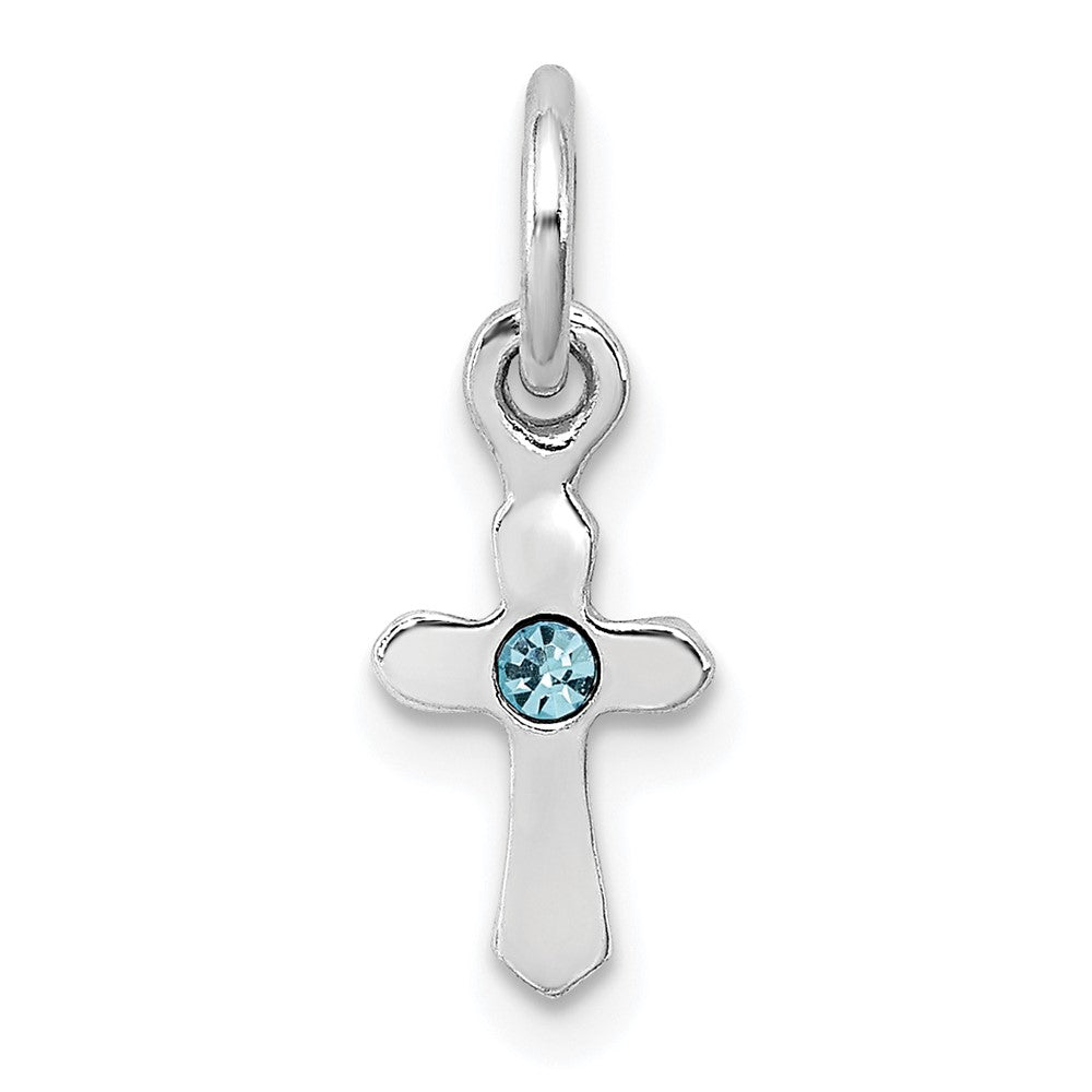 Sterling Silver RH-pltd Child's Mar Lt Blue Preciosca Crystal Cross Pendan (0.28 grams)