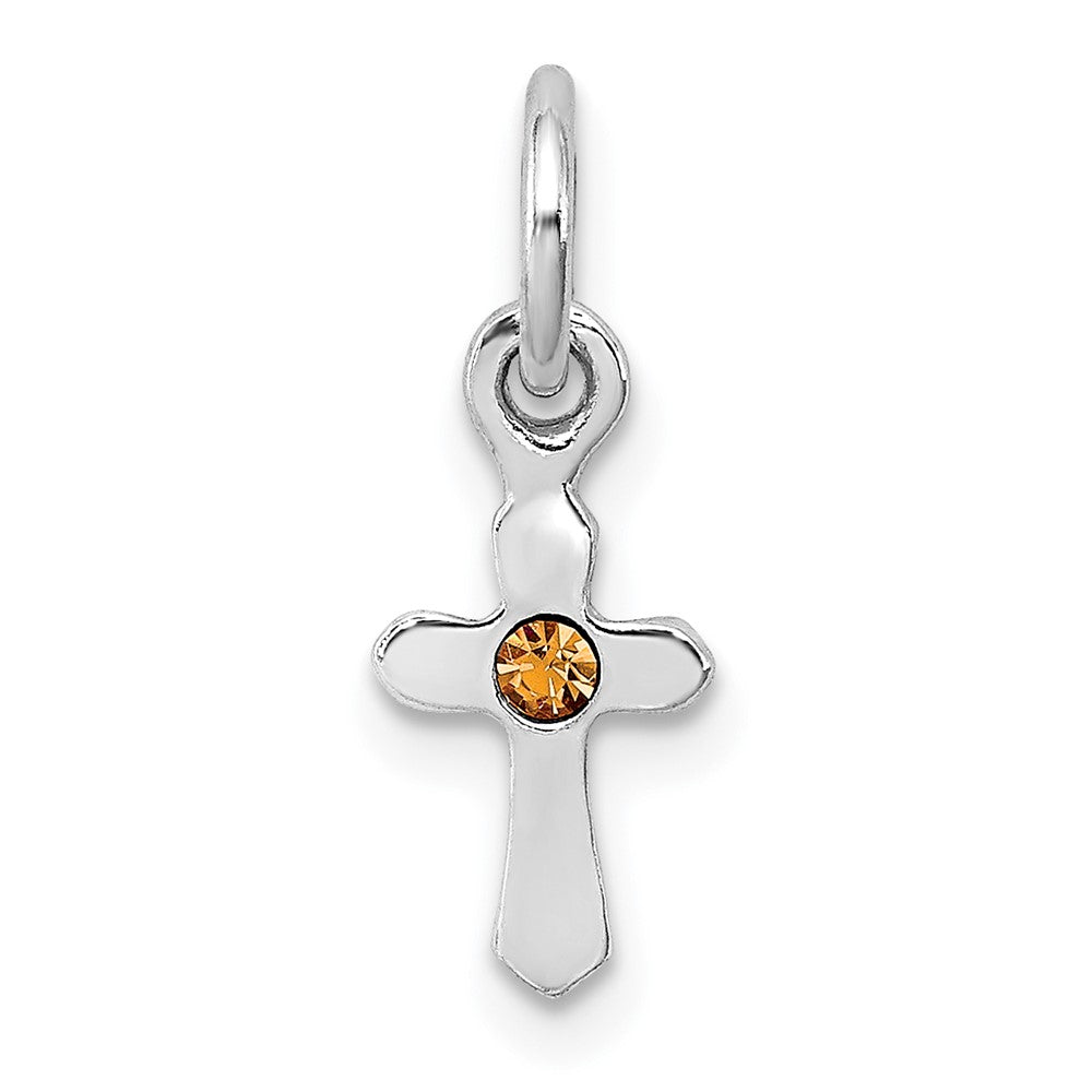 Sterling Silver RH-pltd Child's Nov Yellow Preciosca Crystal Cross Pendant (0.28 grams)