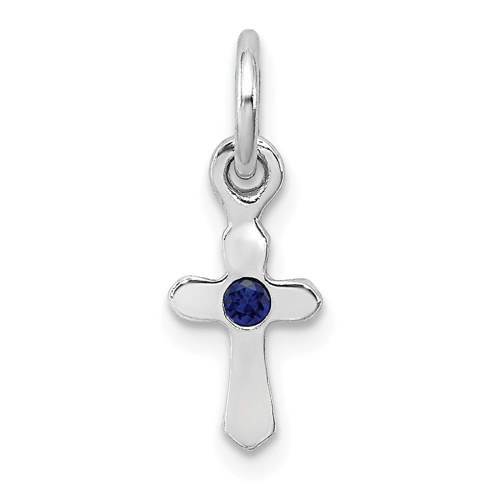 Sterling Silver RH-pltd Child's Sept Blue Preciosca Crystal Cross Pendant (0.28 grams)