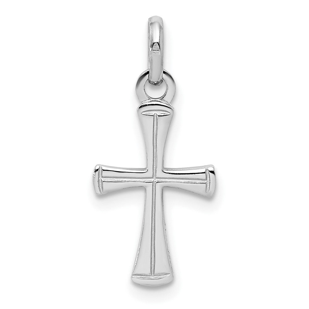 Sterling Silver RH Plated Child's Polished Cross Pendant (0.58 grams)