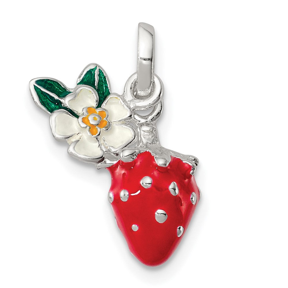 Sterling Silver Multi-color Enamel Flower & Strawberry Children's Pendant (1.85 grams)