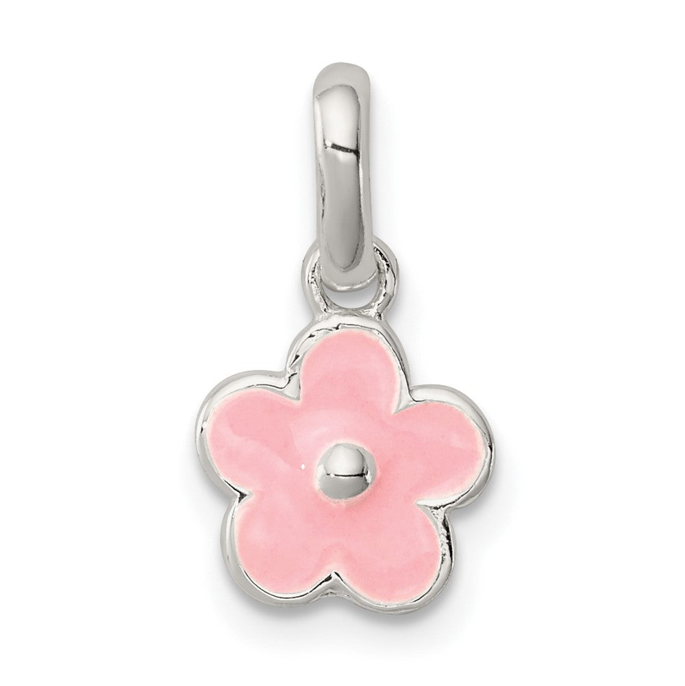 Sterling Silver Polished Pink Enameled Flower Children's Pendant (0.47 grams)