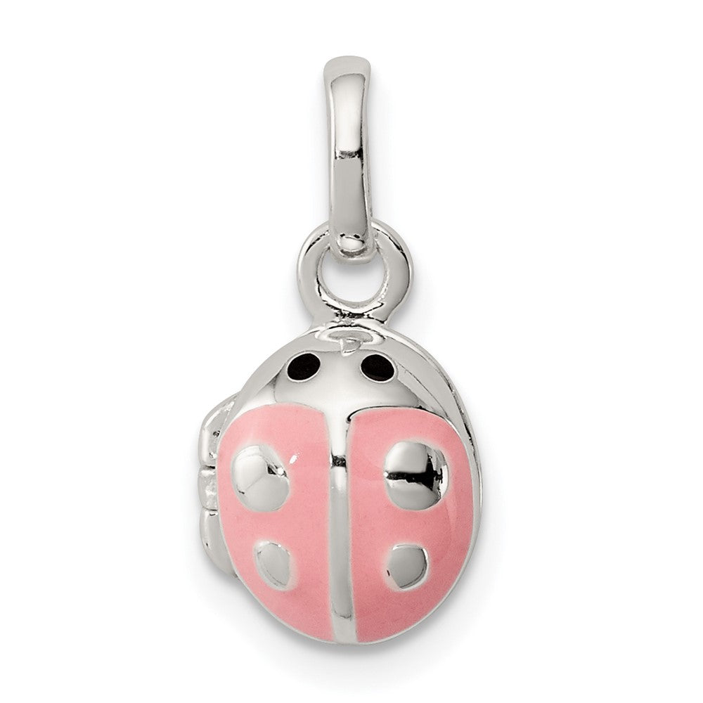 Sterling Silver Pink & Black Enamel Ladybug Locket Children's Pendant (1.35 grams)