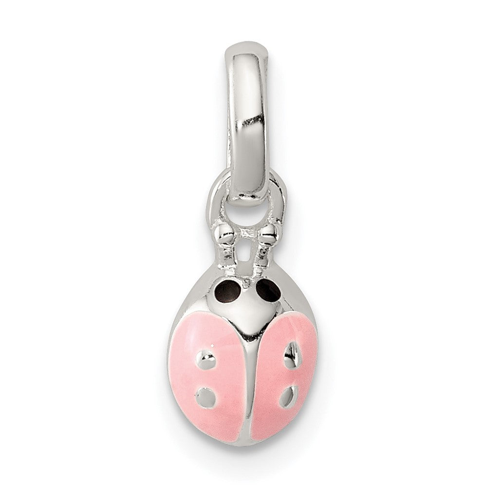 Sterling Silver Polished Pink & Black Enameled Ladybug Children's Pendant (0.68 grams)