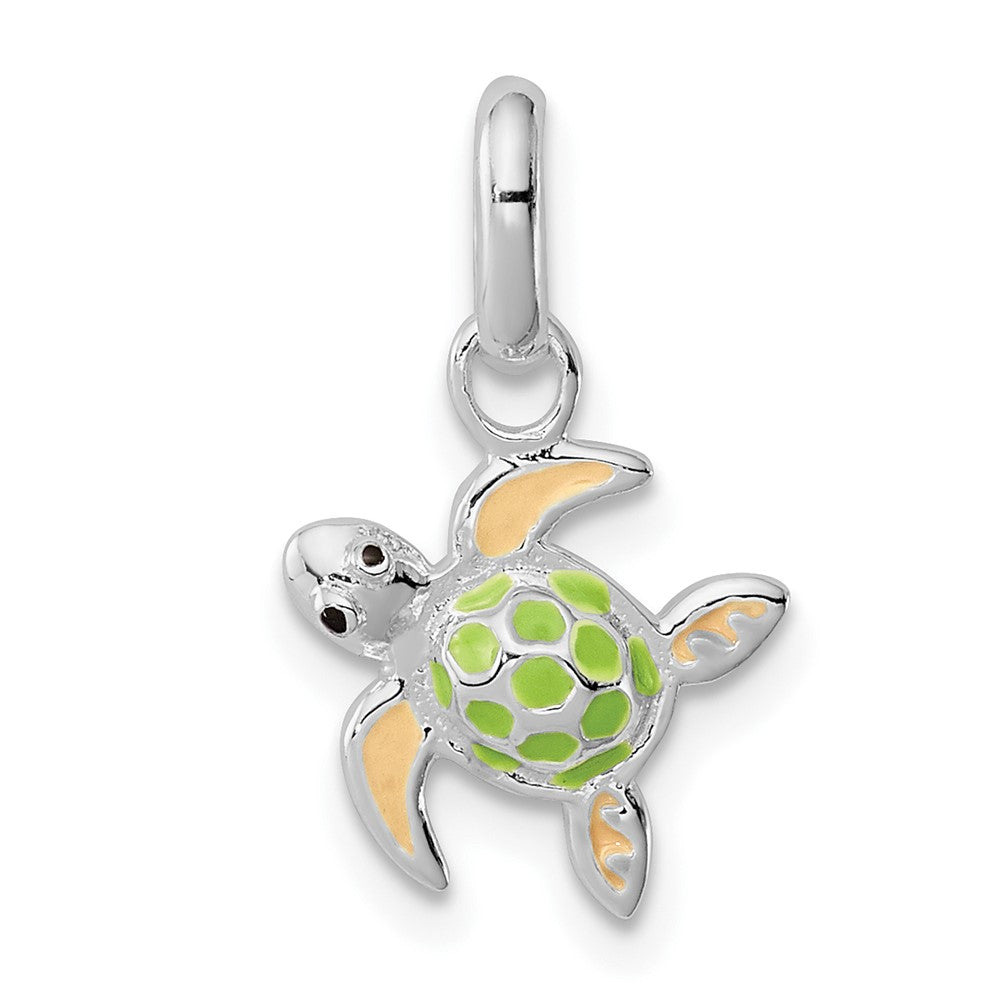 Sterling Silver Polished Multi-color Enameled Sea Turtle Children's Pendant (0.65 grams)