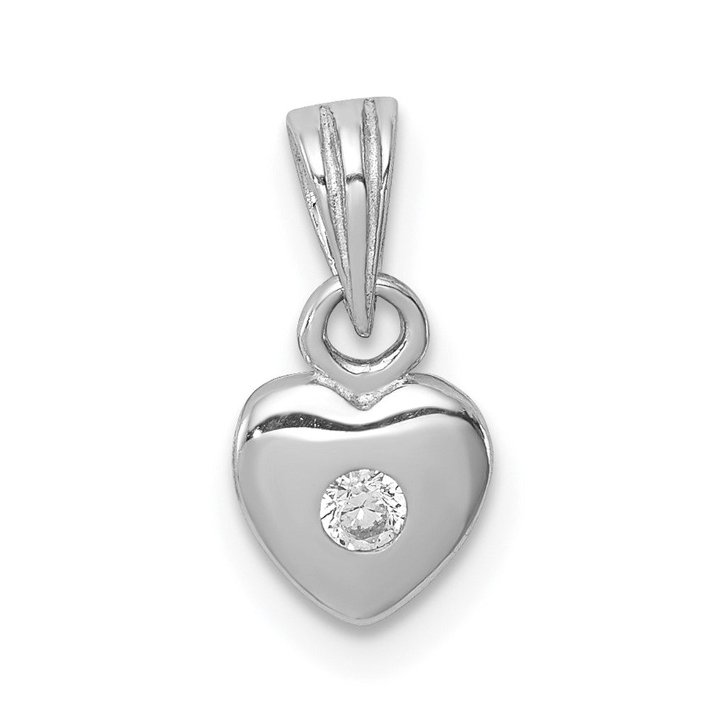 Sterling Silver Rhodium-plated Polished CZ Heart Children's Pendant (0.58 grams)