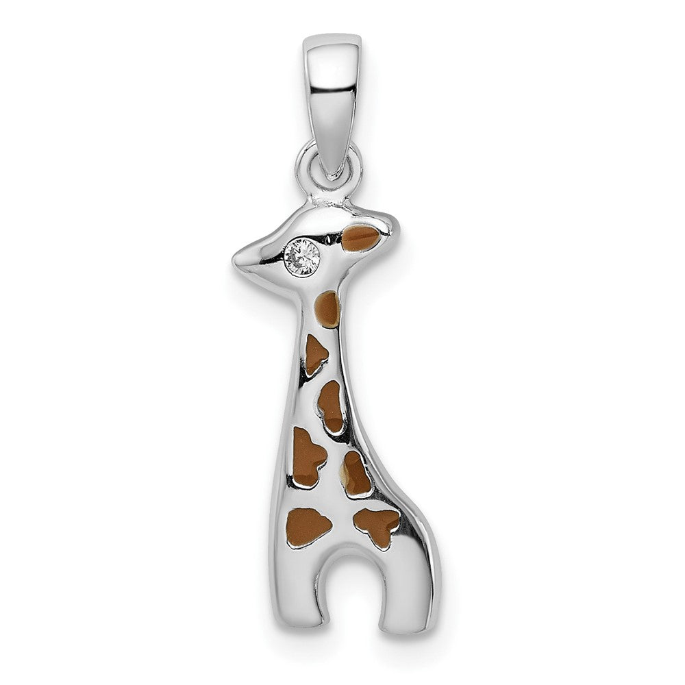 Sterling Silver Rhodium-plated Enameled CZ Giraffe Pendant (1.06 grams)