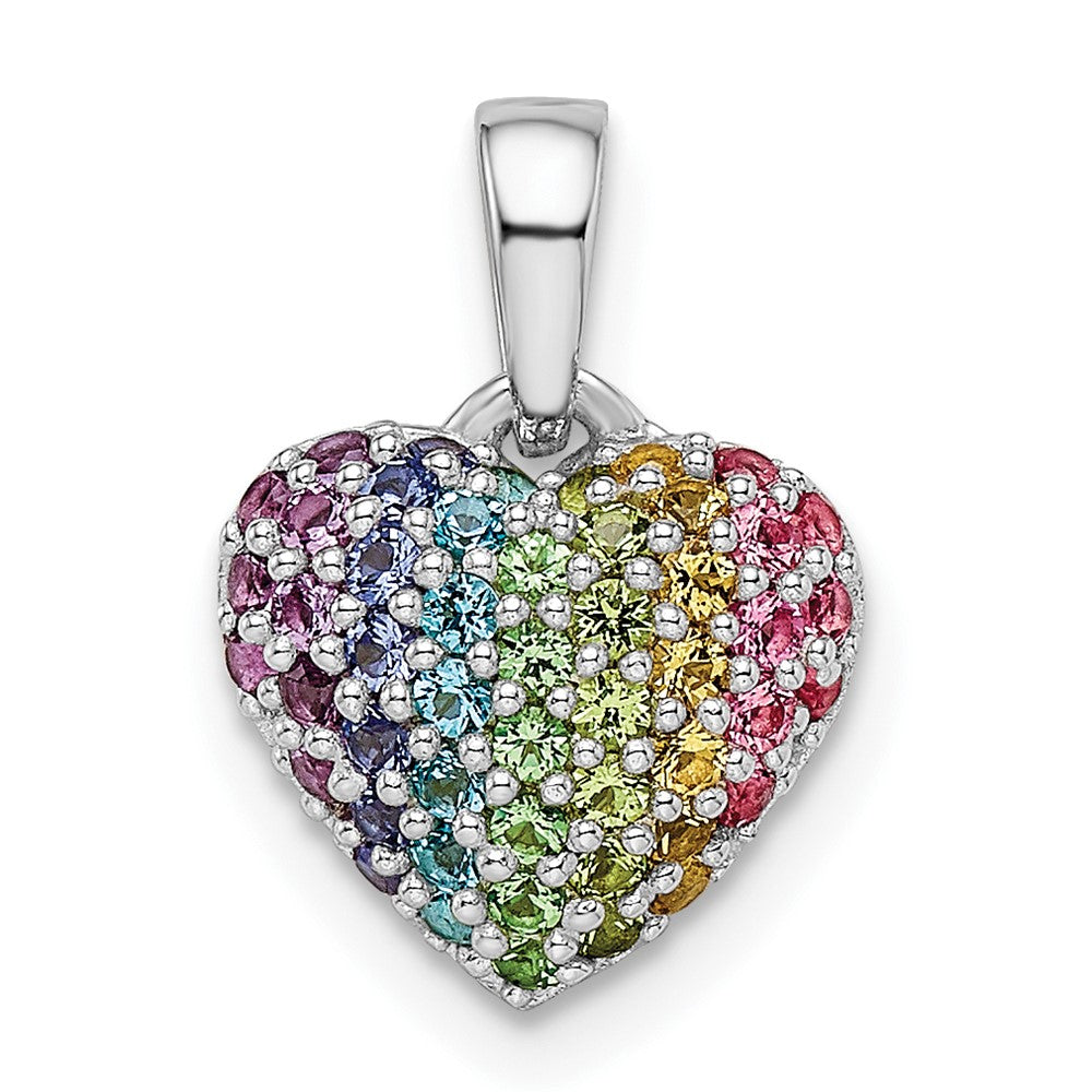 Sterling Silver Rhodium-plated Rainbow Nano Crystal Heart Pendant (1.04 grams)