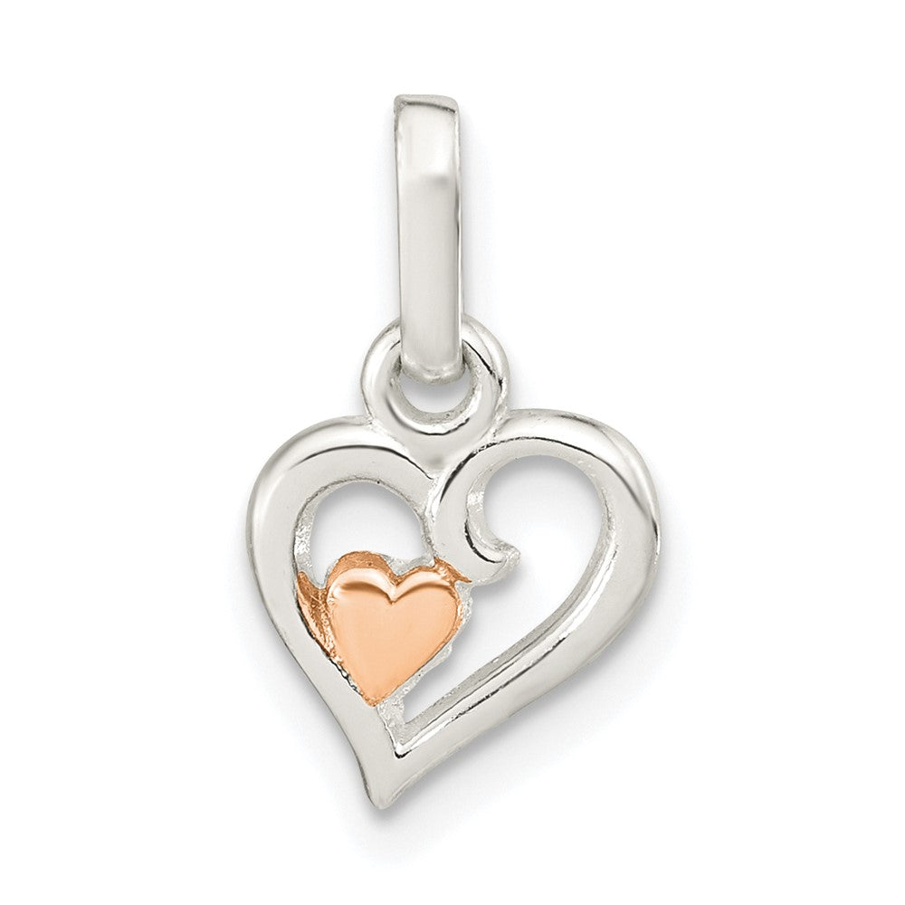 Sterling Silver & Rose-tone Polished Open Hearts Pendant (0.66 grams)