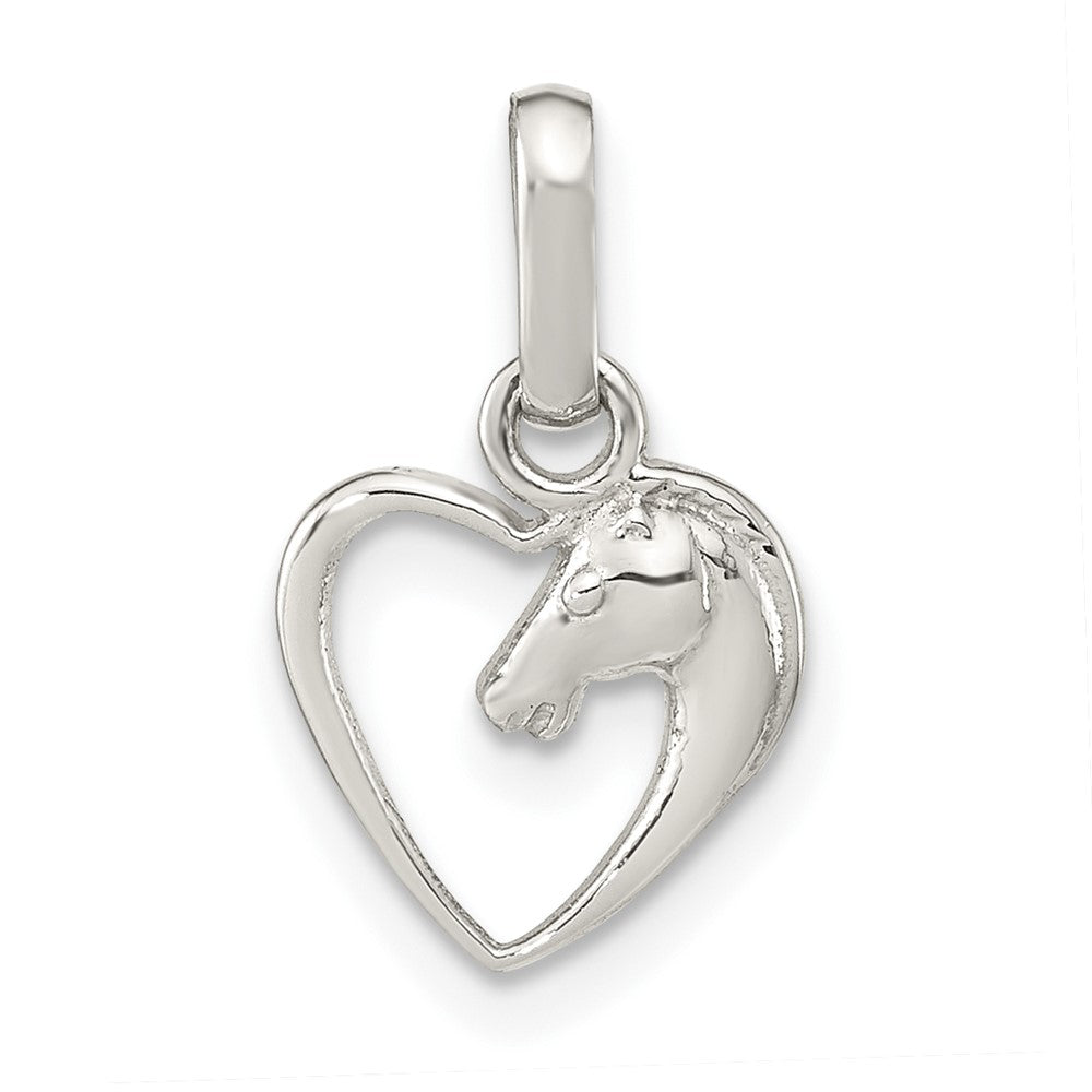 Sterling Silver Rhodium-plated Open Heart Horse Head Pendant (0.55 grams)