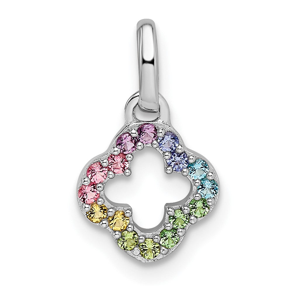 Sterling Silver Rhodium-plated Rainbow Nano Crystal Clover Pendant (0.42 grams)