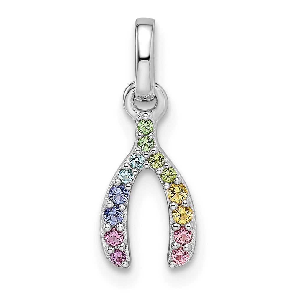 Sterling Silver Rhodium-plated Rainbow Nano Crystal Wishbone Pendant (0.41 grams)