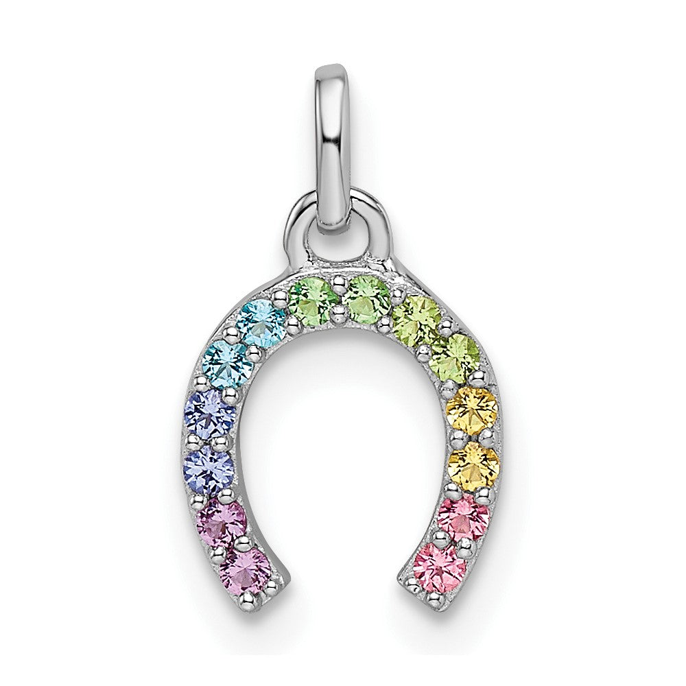 Sterling Silver Rhodium-plated Rainbow Nano Crystal Horseshoe Pendant (0.35 grams)