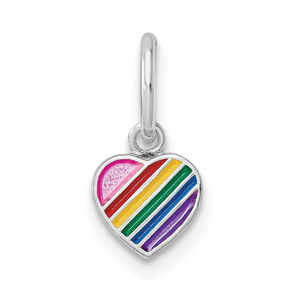 Sterling Silver RH-pltd Polished Rainbow Enamel Heart Children's Pendant (0.37 grams)