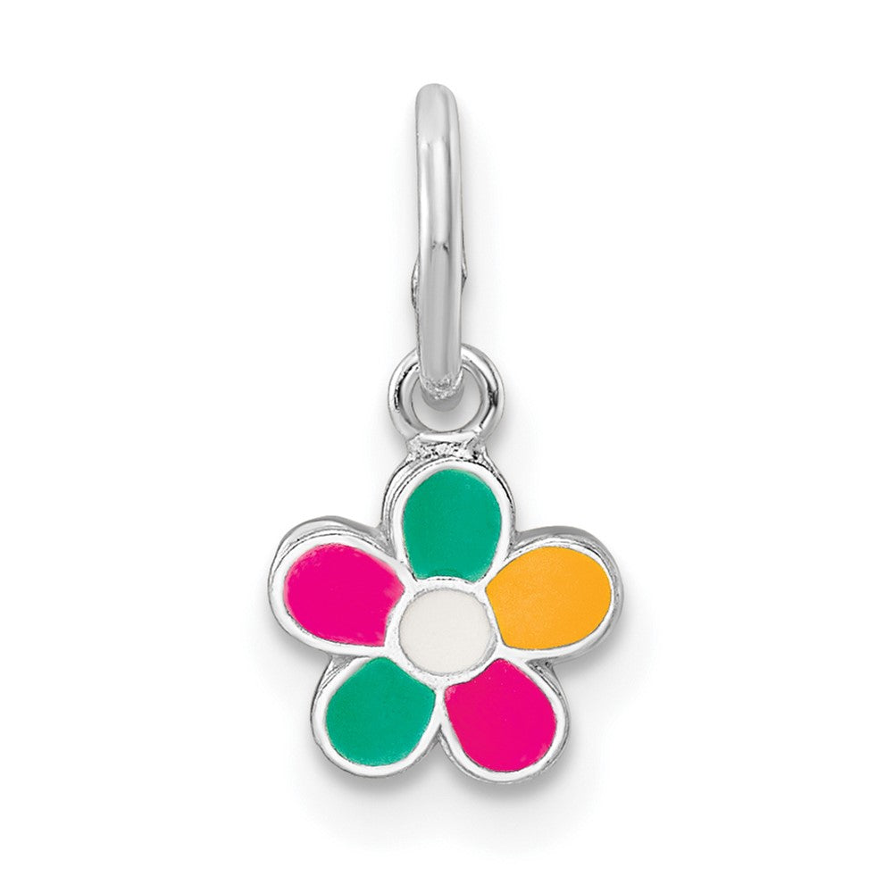 Sterling Silver RH-plated Multi-color Enameled Flower Children's Pendant (0.38 grams)