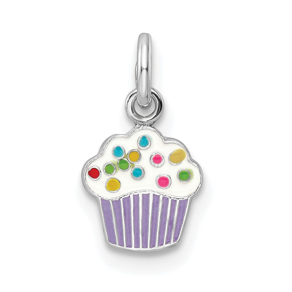 Sterling Silver RH-plated Multi-color Enameled Cupcake Children's Pendant (0.43 grams)